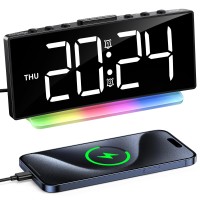 EOIWUY Despertador Digital, [LED Pantalla Grande] Despertador Inteligente con Diseño Curvado, 3 Niveles de Volumen & 7 Colores Luz Nocturna, Carga USB Reloj Sobremesa con Alarma Doble, Snooze, 12/24H