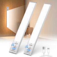 EOIWUY Luces LED Cocina Bajo Mueble [2 Piezas], 6000K 35 LEDs Luz Armario con Sensor de Movimiento Magnética Adhesiva, 3 Modos 2000mAh Recargable Luz Nocturna para Pasillo, Sótano, Escalera, Gabinete [Clase